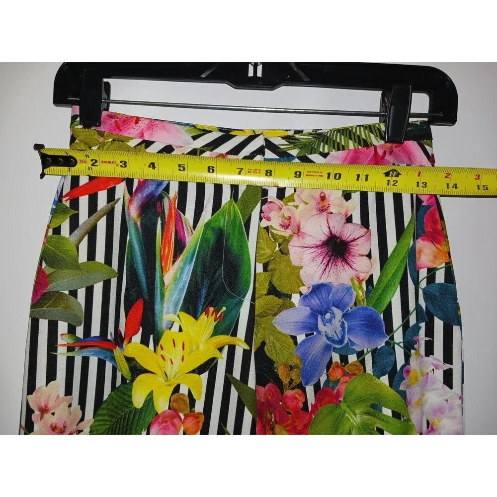 Studio F Pant Women's 6 Black White Stripe Floral High Waisted Palazzo‎ Wide Leg - Picture 6 of 10